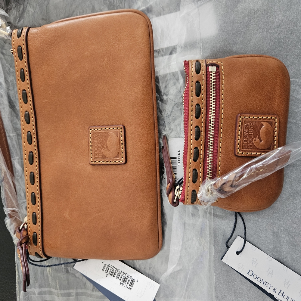 Dooney & Bourke Florentine Natural Leather Wristlet and Coin Purse Set